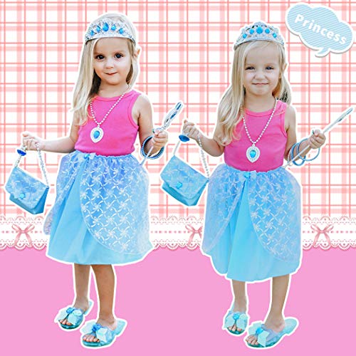 21 Pack Princess Pretend Jewelry Toy,Girl Dress Up toys Girl’s Jewelry Dress Up Play Set Included Crowns,Necklaces,Wands,Rings,Earrings,Skirt - Thumbnail 6