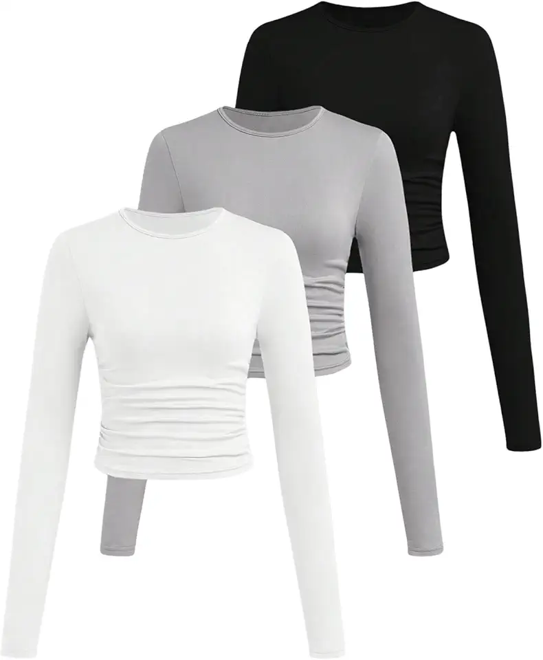 SOLY HUX Girl's Long Sleeve T Shirts 3 Packs Crewneck Fall Tees Ruched Fitted Tee Shirt Tops