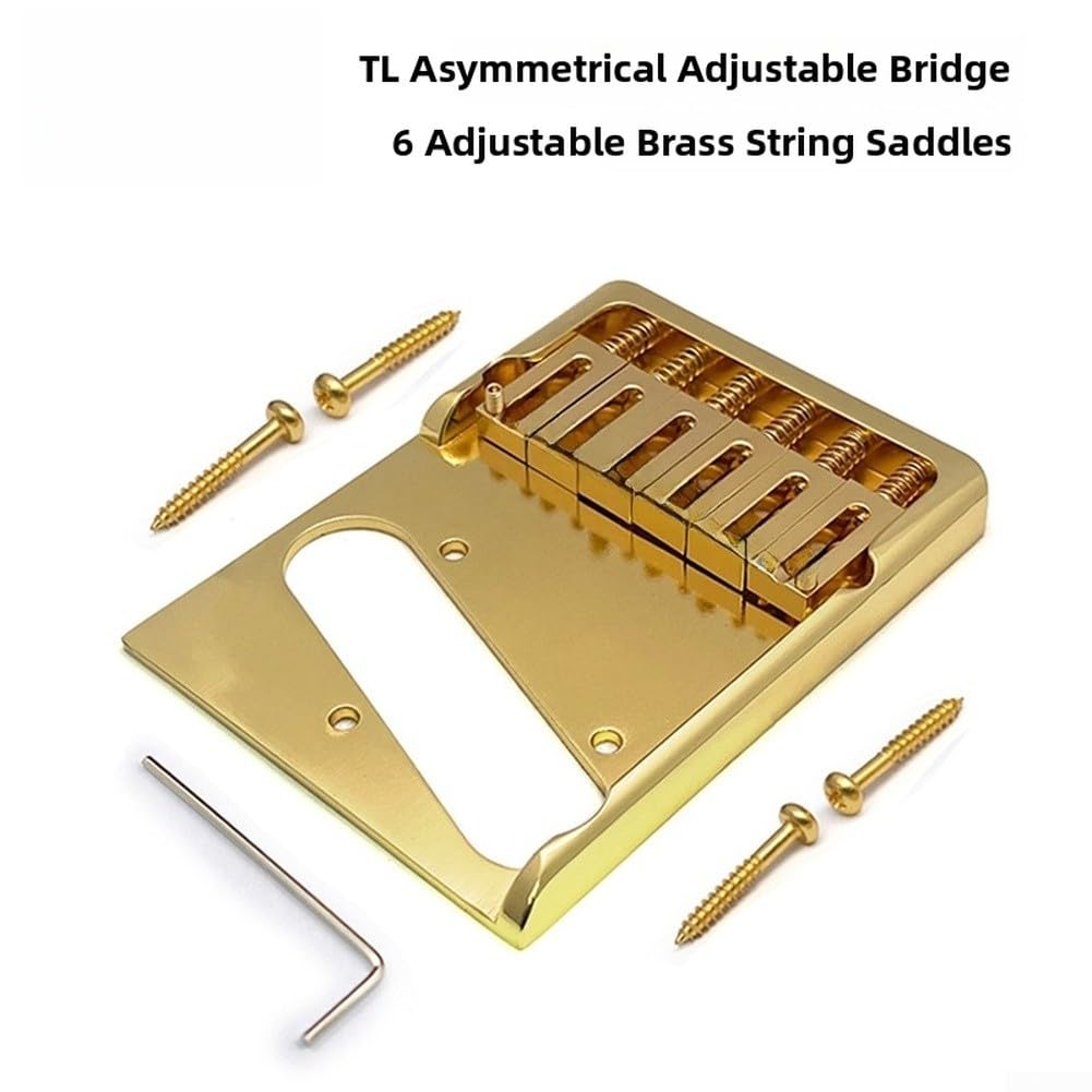 Puente de guitarra de latón asimétrico de 6 cuerdas, sillín ajustable, estilo TL, 104 x 78,8 mm, 10,7 mm, espaciado para reemplazo de guitarra eléctrica, dorado (dorado)