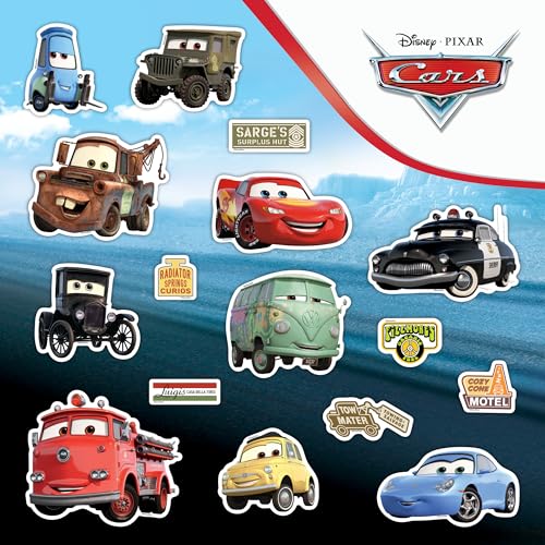 Disney Pixar Cars Decals - Set of 16 Lightning McQueen, Tow Mater, Sally Carrera, Sheriff Vinyl Stickers for Car Laptop Computer Kids Water Bottle Outdoor Waterproof