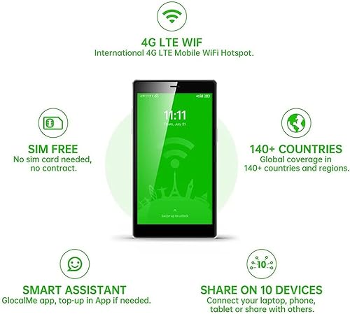 Glocalme G4 Pro 4G Lte Mobile Hotspot Router, With Us 8Gb & Global 1.1Gb Data, 5” Touch Screen Lcd Display Portable Wifi Hotspot For Travel, No Contract, Simfree, High Speed Pocket Wifi Device (Black) #TOP4