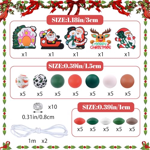 URROMA 76Pcs Christmas Silicone Beads Bulk Loose Beads for Pen Mixed Christmas Beads for Jewelry Making Spacer Beads for Necklace Craft Party Supplies - Image 2