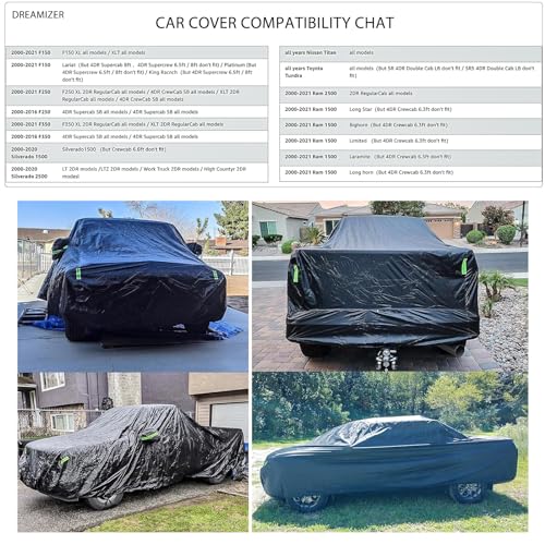 Image of DREAMIZER Car Cover Compatible with Toyota Tacoma 2016-2022 2023, Car Cover Waterproof All Weather for Automobiles, Outdoor Full Cover Rain Sun UV Protection with Six Reflective Strips