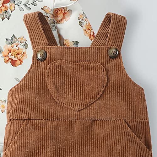 Lysink Newborn Baby Girl Clothes Long Sleeve Ruffle Romper Top Corduroy Overalls Pants Set Infant Outfits For Girls (Brown, 9-12 Months) #TOP3