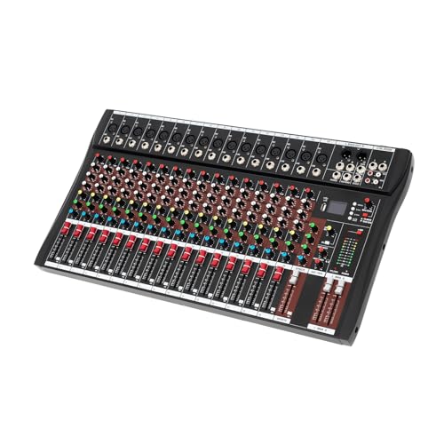 16 Channel Digital Audio Mixer Professional Bluetooth Sound Board DJ LED Mixers with Phantom Power USB Interface Stereo Mixing Console Analog Mixer for Karaoke Podcasting