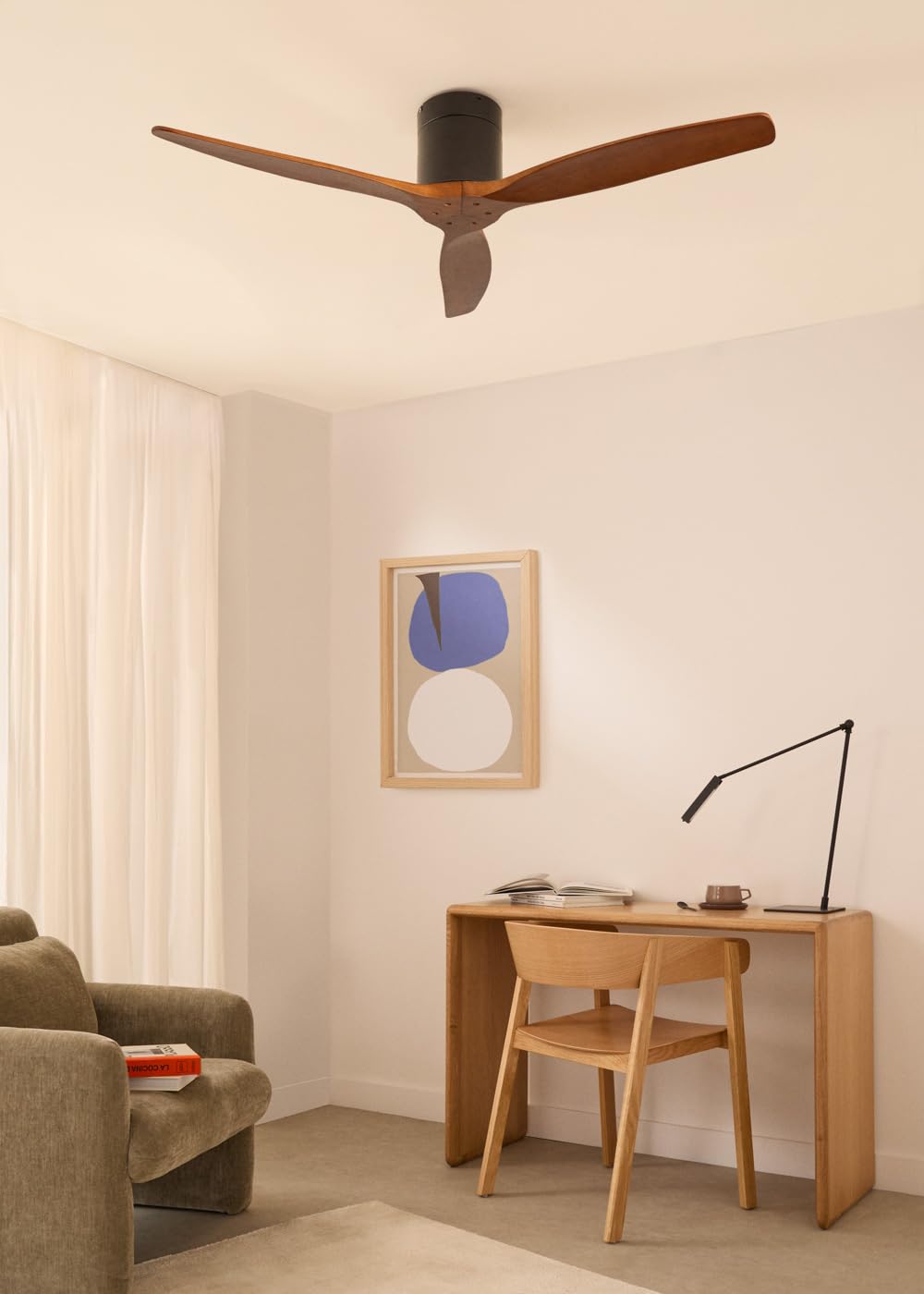 CREATE/WINDCALM/Ventilador de techo ABS negro aspas efecto madera oscura y mando / 40W, Silencioso, Ø132 cm, 6 velocidades, temporizador, función verano-invierno