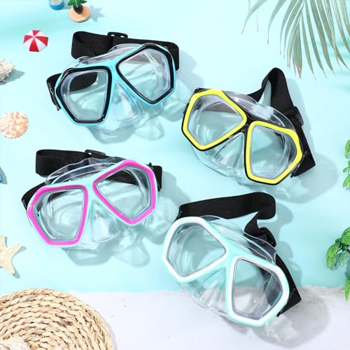 Fabbay 4 Pcs Adult Swimming Goggles with Nose Cover Snorkel Diving Mask Goggles Swim Mask with Fabric Strap(Multi Colors)