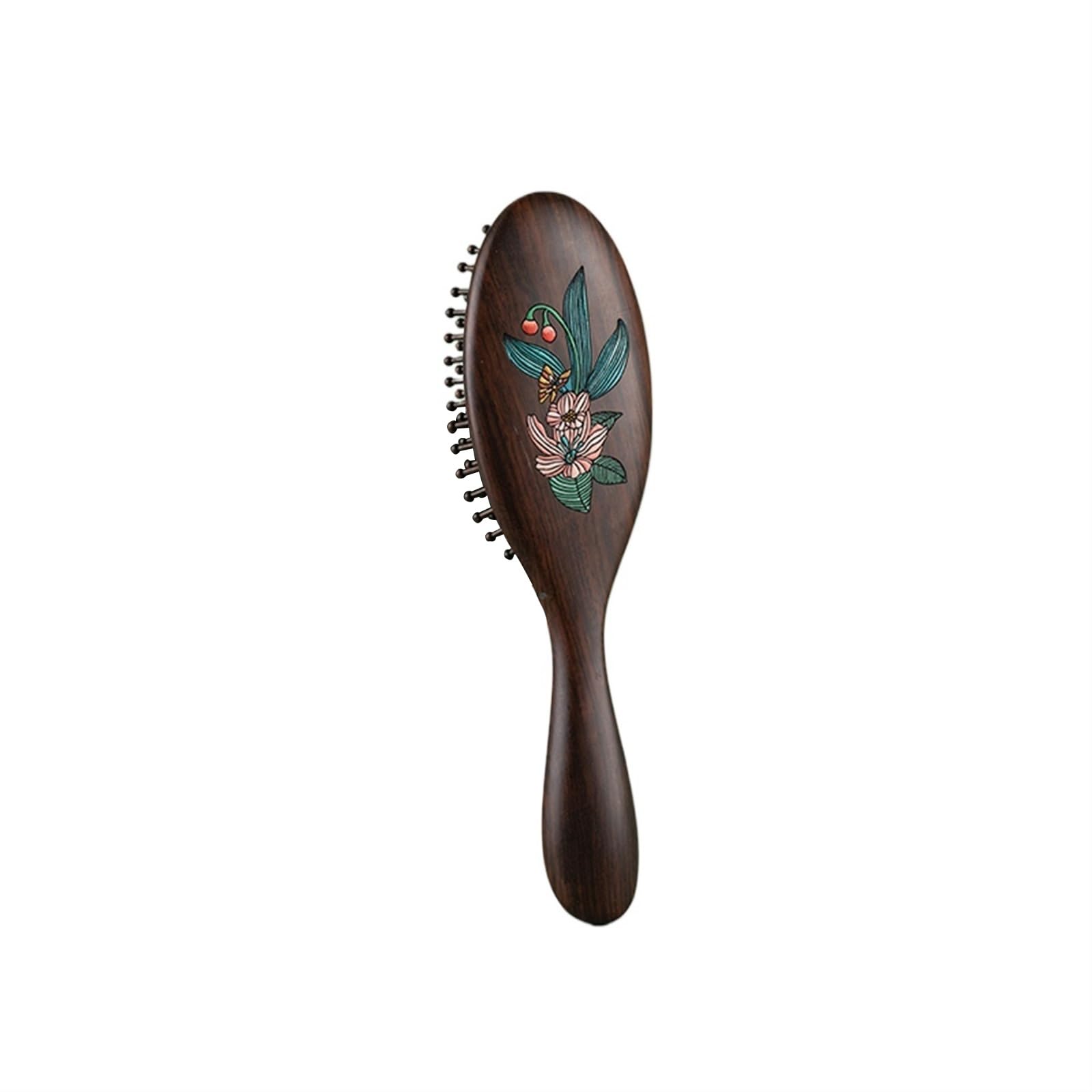 Cepillo para el Cabello, Peine de Masaje de Madera, Cepillo para el Cabello Ovalado con Pintura de Flores de Mariposa, Cepillo de Aire desenredante antiestático