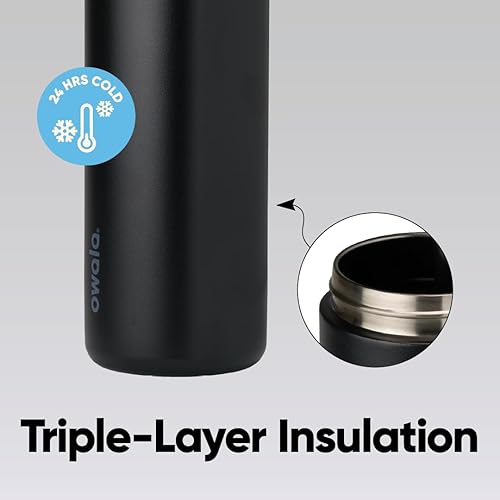 Miniatura 4 de Owala - Botella de agua FreeSip de acero inoxidable con aislamiento, sin bisfenol A, incluye sorbete, para deportes y viajes, 40 oz, Very, Very Dark