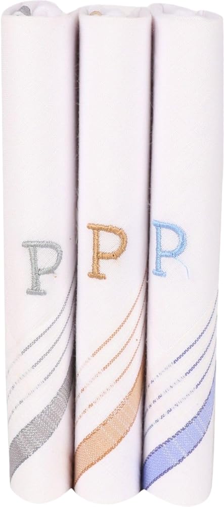 Handkerchief White Cotton Embroidered Initial P| Pack of 3-image-29