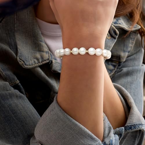 Ross-Simons 9-10mm Cultured Pearl Stretch Bracelet With 14kt Yellow Gold2