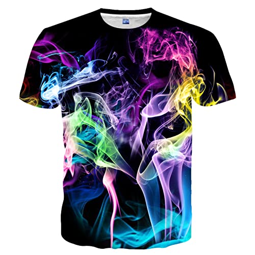 EOWJEED Unisex T-Shirts 3D Printed Colorful Graphic Round Neck Men Women Short Sleeve Shirts XL