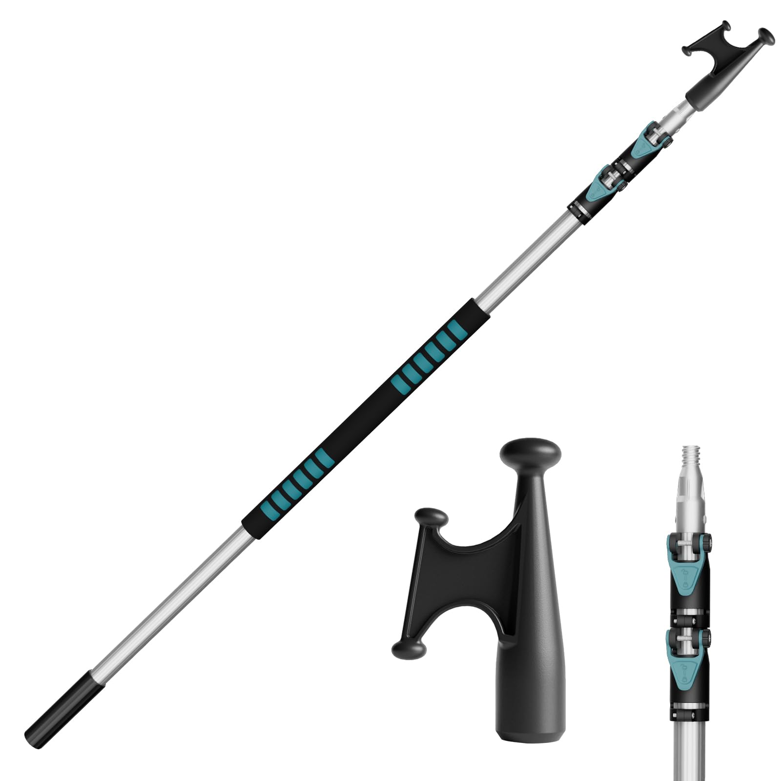 5-12FT 3-Stage Telescopic Aluminum Pole Boat Hook: Versatile Docking Pole for Easy Boat Handling, Sturdy and Durable Design, Ideal for Pushing and Pulling Boats in Any Water Conditions