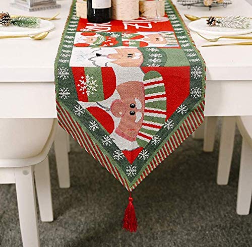 GOCOHHI Christmas Table Runner Embroidered Tapestry with Tassels Home Kitchen Christmas Santa Table Decoration Linen Table...