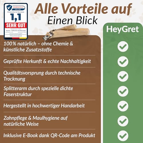Heygret Kauknochen aus Kaffeeholz für Hunde S - Natürliches Kauspielzeug zur Zahnpflege & Stressabbau - Langanhaltende Beschäftigung mit nachhaltigem Kauholz - Kaustab