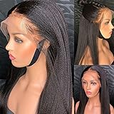 180 Density Yaki Straight Lace Front Wigs Human Hair Msgem 16 inch 13x4 Yaki Straight Human Hair Wigs for Black Women Brazilian Kinky Straight Lace Wig Pre Plucked with Baby Hair Natural Color