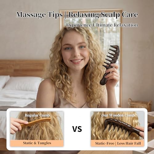 Peine ancho de dientes para cabello rizado y grueso miniatura 6
