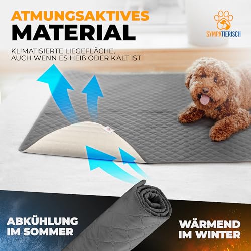 SympaTierisch wasserdichte Hundedecke - Robuste Hundematte als Schutz für Sofa & Bett - rutschfeste Hundedecke auch für große Hunde geeignet - in der Waschmaschine waschbar - 150 x 130 cm - grau