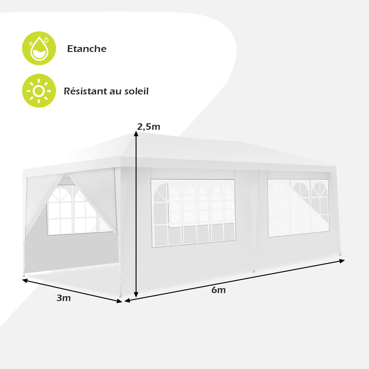 GOPLUS 3x9M/3x6M Tonnelle Tente de Jardin avec Fenêtres,Tente de Réception Protection Contre Soleil et Pluie,Chapiteau Gazebo pour Événement Bière Fête Camping (3X6M, 6 Bâches)