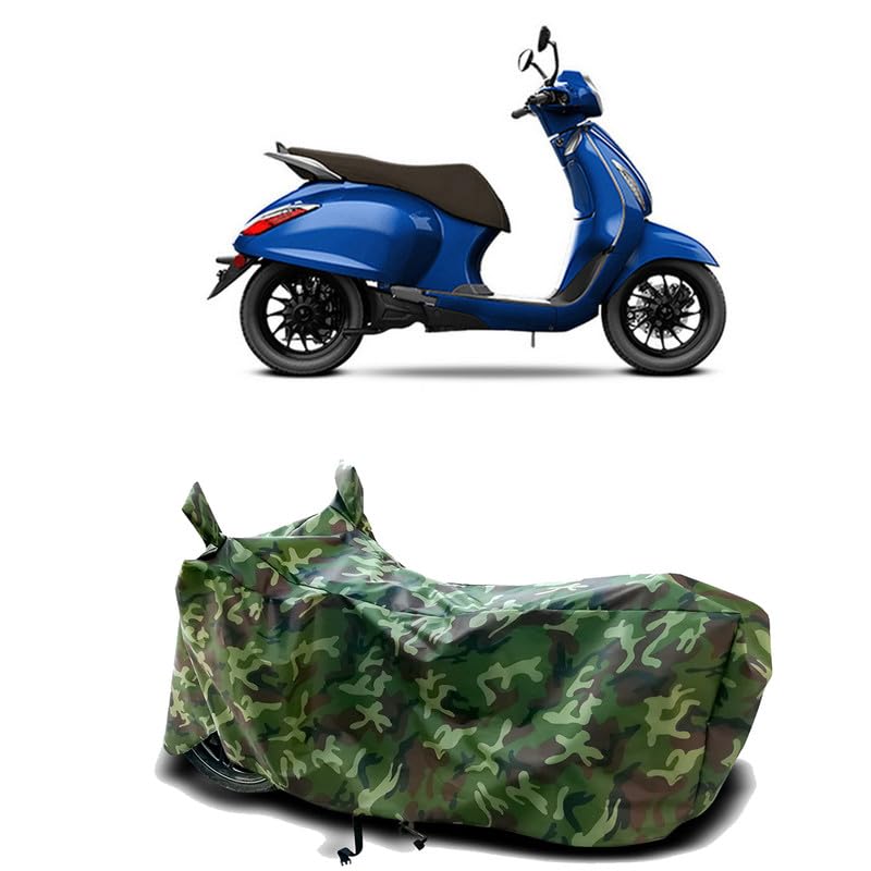 Image of DUFFEL-100% Heat Protection Two Wheeler Bike /Scooty Body Cover for Bajaj New Chetak Water Resistance /UV-Rays /Birds Dropping /Scratchproof /Dust Proof /Waterproof[Green Jungle Print]