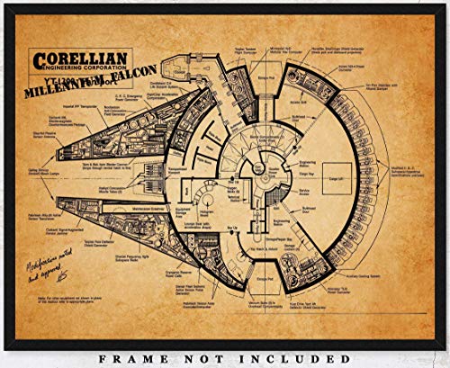 Vintage Star Wars Millenium Falcon Patent Wall Art Print: Unique Room Decor for Boys, Girls, Men & Women - (11x14) Unframed Pictures - Great Gift Idea for Star Wars Fans