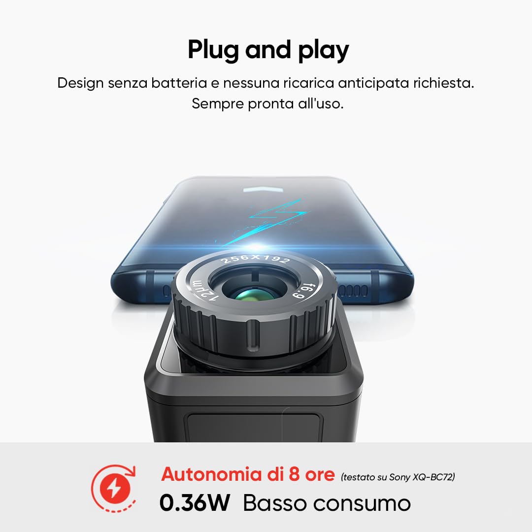 Termocamera HIKMICRO Mini2Plus per Android, risoluzione IR 256 x 192, frequenza di aggiornamento 25 Hz, messa a fuoco manuale, FOV 50°, 49.152 pixel, da -20 °C a 350 °C, USB-C (non per iPhone)