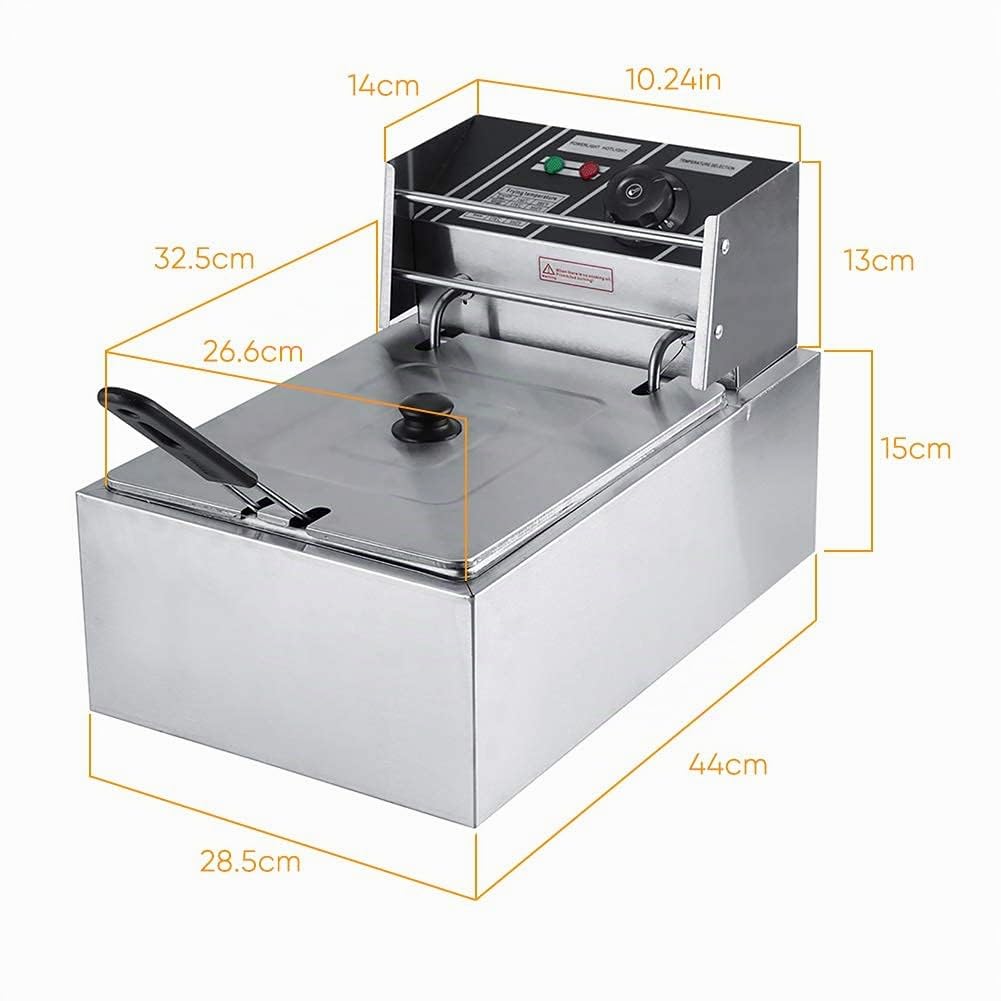 Freidora Industrial Eléctrica de Acero Inoxidable, 6L, 220-240V, con Regulador de Temperatura y Canasta, para Uso Comercial y Doméstico
