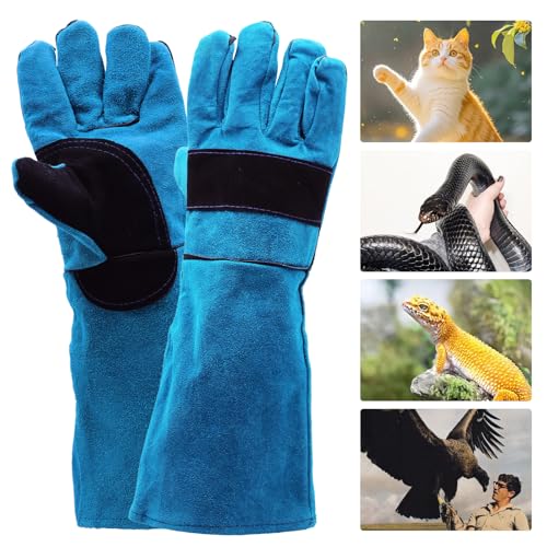 WYYFXY® Bissfeste Handschuhe Tieren, 45cm Katzenhandschuh Dornenfeste Handschuhe Anti Biss Arbeitshandschuhe Rindsleder für Schweißen, Gartenarbeit, Umgang mit Hunden Katzen