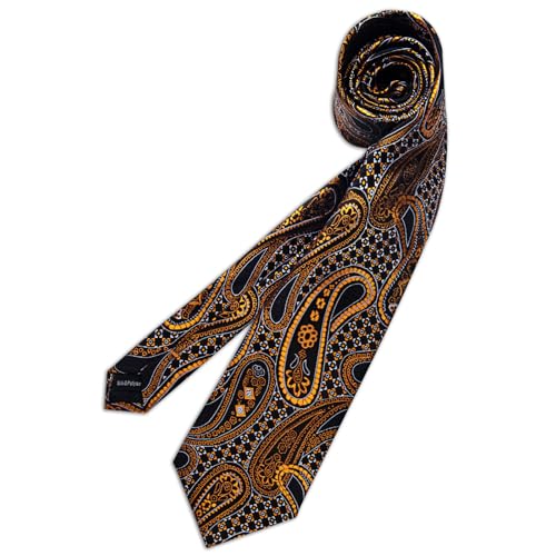 Image of DiBanGu Mens Paisley Tie Set Silk Woven Jacquard Necktie and Pocket Square Cufflinks Gift Set for Wedding Bussiness