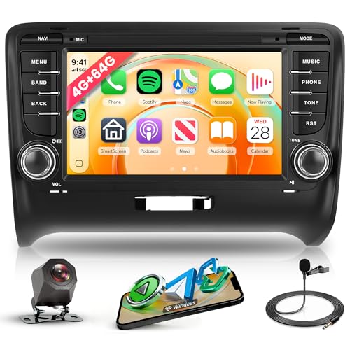 4G+64G Android Autoradio pour Audi TT MK2 8j 2006-2014 avec sans Fil Carplay Android Auto GPS Navi WiFi, 7 Pouces Écran Tactile Autoradio Mirror Link...