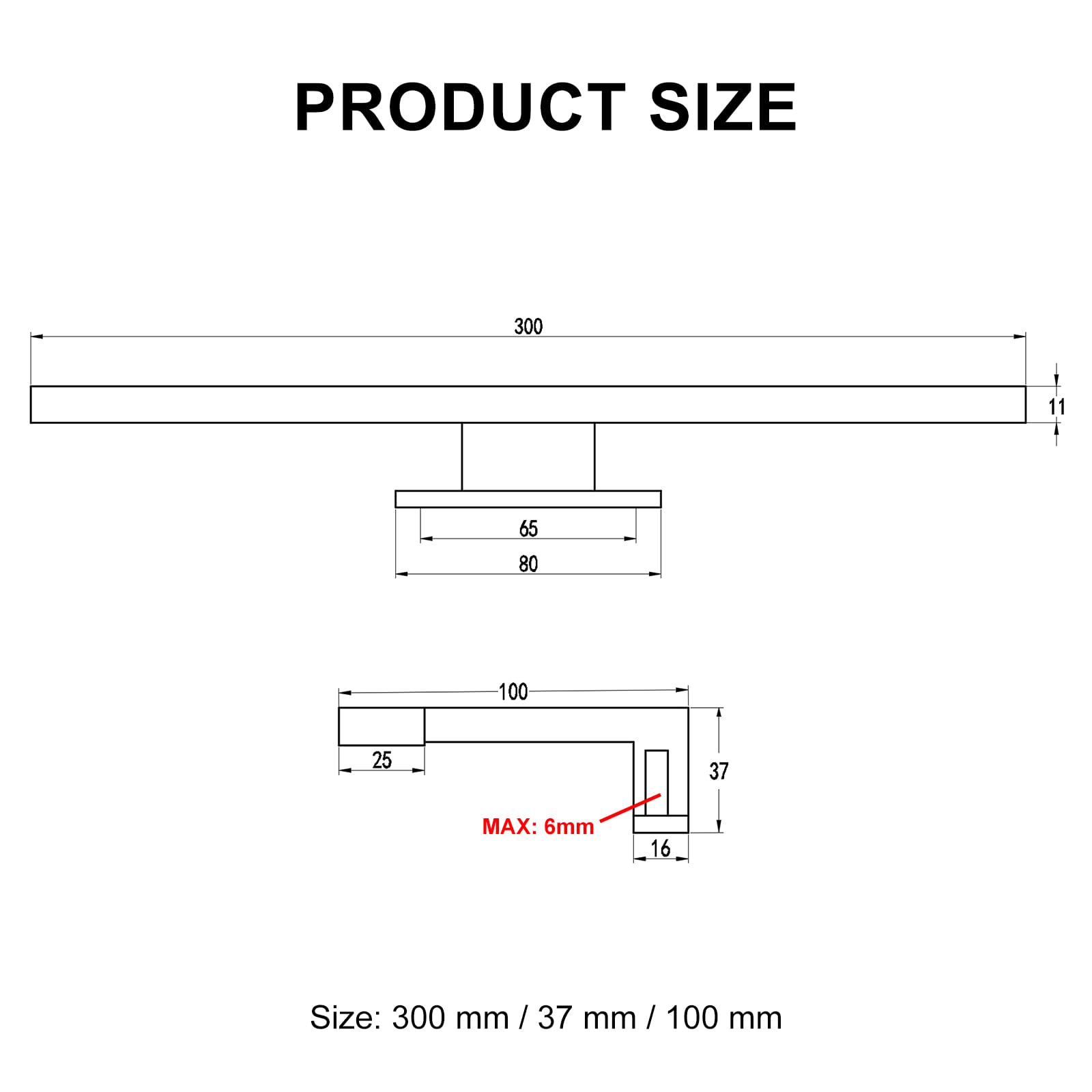 DEELUX Lampe Miroir Salle de Bains LED 5W 400lm, IP44 Blanc Neutre 4000K 30cm Armoire Miroir Murale lumière,3 en 1 Miroir Lumineux, Luminaire Salle de Bain 230V,300mm,Noir