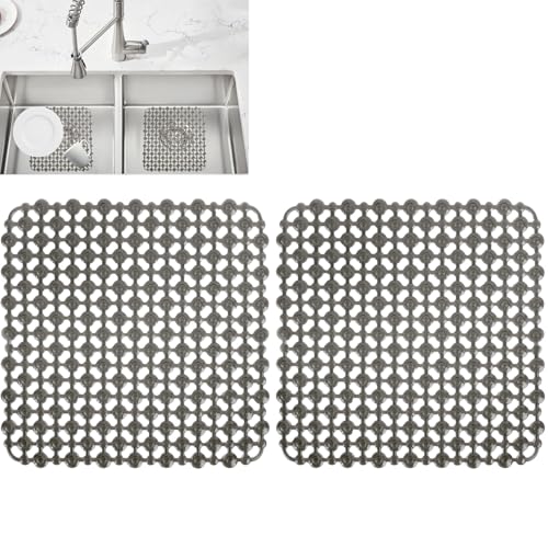 2 Pièces Tapis Evier Cuisine, 28 x 28 cm Tapis d'évier Découpable, PVC Tapis Fond Evier Cuisine, Égouttage Rapide, Antidérapant, Protection Evier Cuisine...