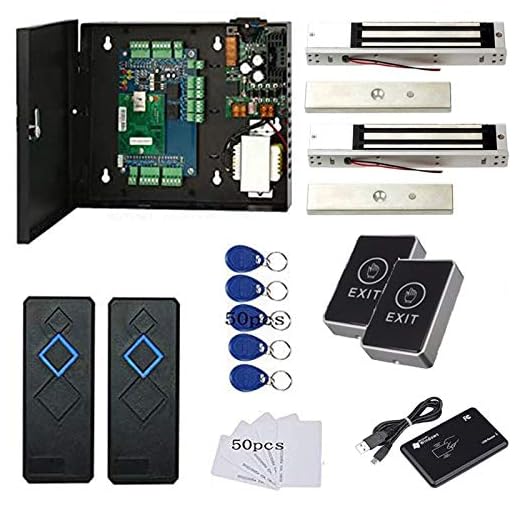 MENGQI-CONTROL Kit De Controle Acesso Entrada Para 2 Portas, Fechadura Magnética Elétrica 600 Libras, Botão Saída Por Toque, Caixa Alimentação 110-240 V, Leitor Rfid, Cartões Registro Usb/Chaveiros,