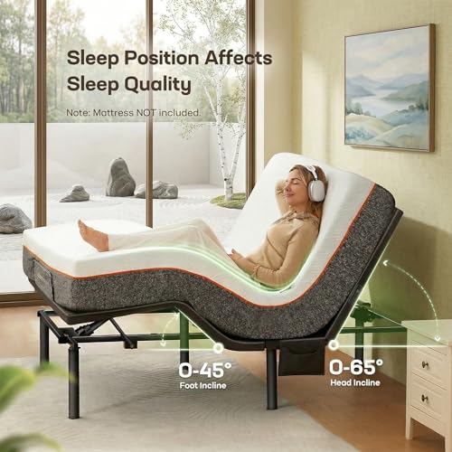 Image of Marsail MS01-2 Queen Adjustable Bed + 6-inch Gel Memory Foam Mattress, APP Control Adjustable Bed with Under-Bed Nightlight, Queen