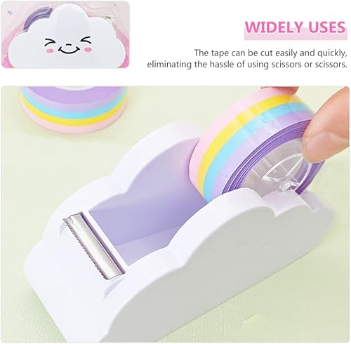 Miniatura 4 de Cinta adhesiva, 1 juego de dispensador creativo de cinta de nube con cinta adhesiva de arco iris, dispensador de cinta en forma de nube, cortador de