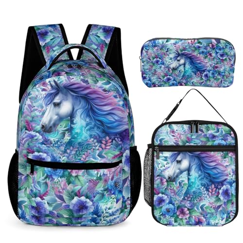 ZCJB-WSRY Mochila de cavalo para crianças, meninas, meninos, 40 cm, mochila colorida de cavalo para escola, Mochila de cavalo 1 conjunto, 16 inches (H) x 12.6 inches (W) x 6 inches (D), Moderna