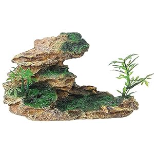 Aquarium Ornament Rock Cave Landscape Artificial Mountain View Stone with Moss Tree Fish Tank Decoration (#Hill A)