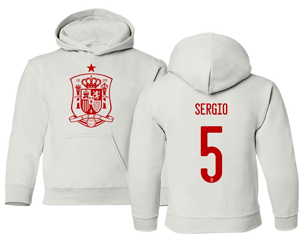 FlauraEuropea Soccer 2020 Spain #5 Sergio BUSQUETS Jersey Style Youth Hooded Sweatshirt