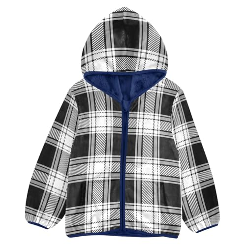 CaTaKu Boys Fleece Jacket Zip Up Hoodie Plaid Buffalo Black Check Toddler Kids Fall Winter Jacket for Boys 3-10Y