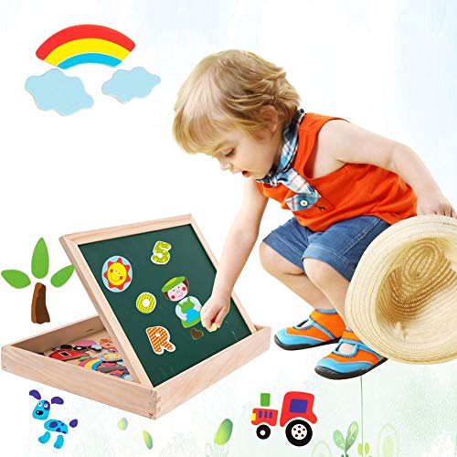 Uping magnetisches Holzpuzzle Staffelei doppelseitige Tafel Holzbrett Doodle 155 Stücke für Kinder ab 3 Jahre Bauernhof – Bild 7