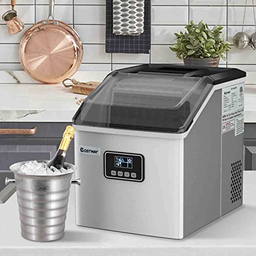 Edelstahl-Eismaschine, automatische Eismaschine mit Eisschaufel und Korb, 48 lbs / 24 h, Selbstreinigungsfunktion… – Bild 4