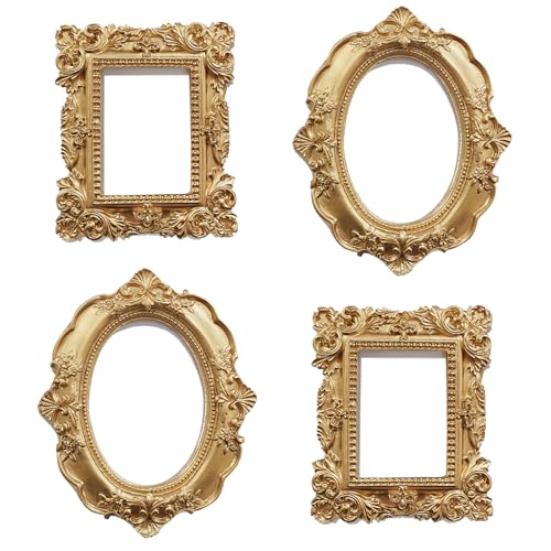 NSdawali 4 Pcs Mini Gold Picture Frames, Tiny Vintage Picture
