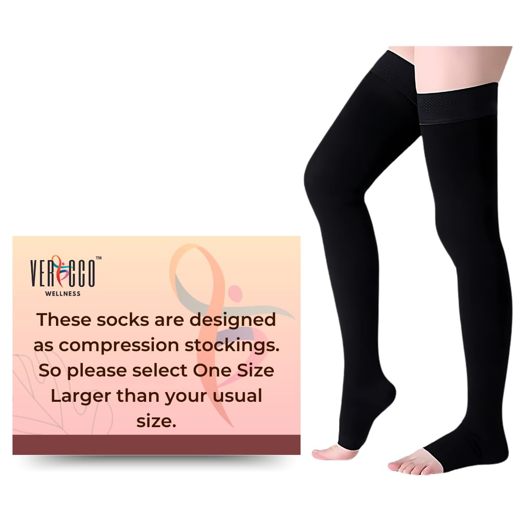 VERICCO WELLNESS Compression Stockings for Women and Men | Class 2 Thigh Length Medical Socks for Varicose Vein and Leg Pain Relief | 23-32 mm Hg | Compression Socks, Pair of 2, Black (XLarge) (B0CVXNKQFZ) Amazon Price History, Amazon Price Tracker
