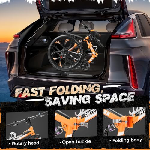 Image of Outroad 26 Inch Folding Mountain Bike, 21 Speed Full Suspension High-Carbon Steel MTB Foldable Bicycle, Dual Disc Brake Non-Slip Adjustable Seat Folding Bikes for Adults /Men /Women, Black, Orange