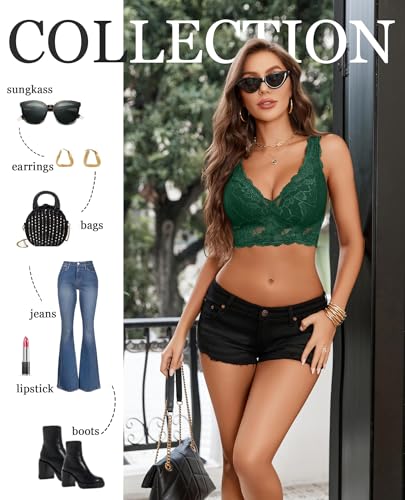 Image of Avidlove Bralettes for Women Lace Bra Non Padded Longline Bralette Deep V Triangle Sexy Everyday Lingerie Bras