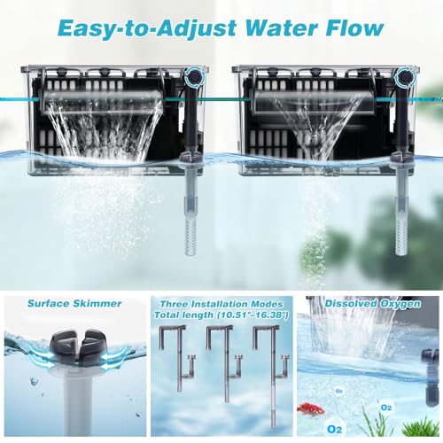 Image of Large Hang on Back Aquarium Filter w / U-V 13-Stage for 20-75 Gal Fish Tank | w / U-V Light Surface Skimmer 13-Stage Green Killing Deodorization Machine Fresh & Saltwater Crystal Clear Suspension Oxygen
