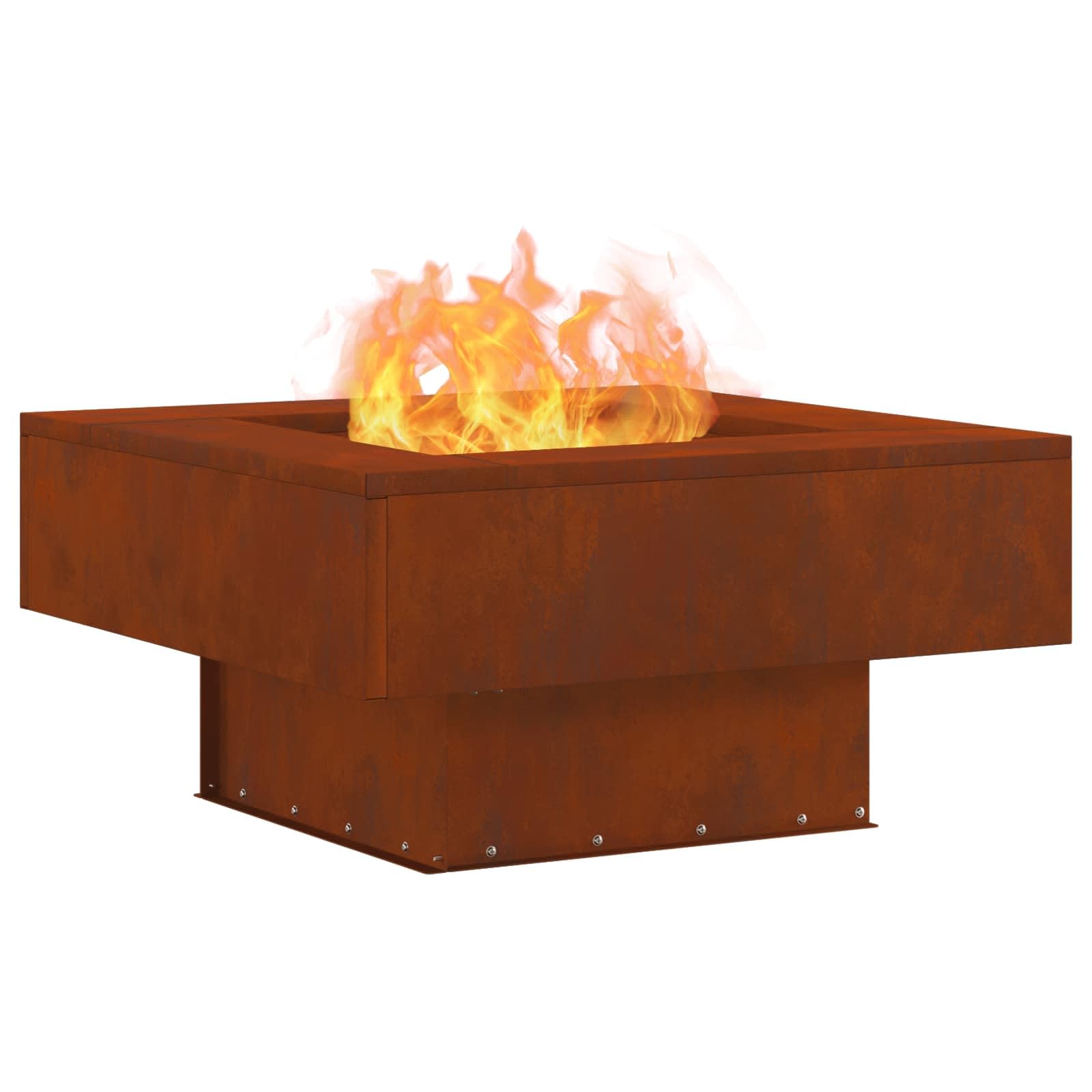vidaXL Fire Pit Brown 80 x 80 x 40 cm Weathering Steel, Modern Square Fire Pit, Durable Outdoor Heating Solution for Garden and Terrace, Contemporary Design for Social Gatherings