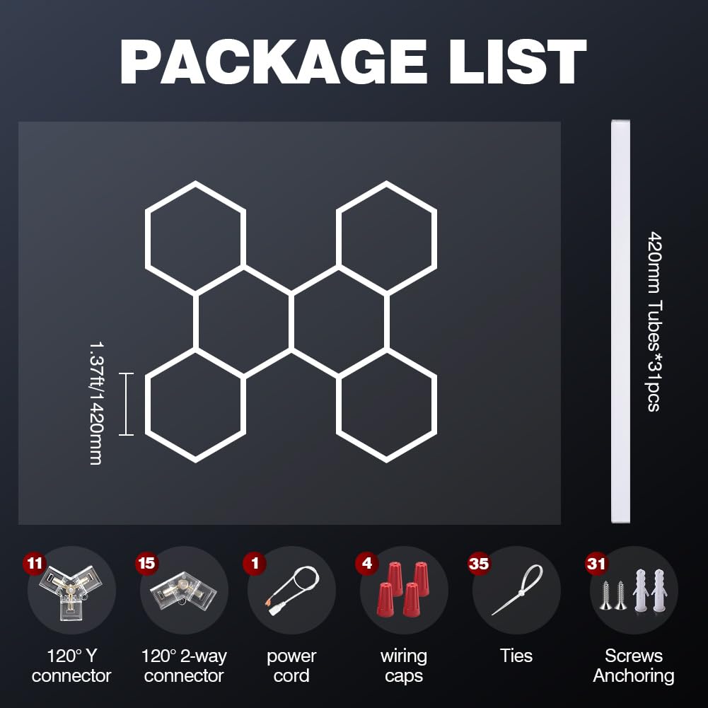 DIKHEE Lampada da Garage a LED a nido d'ape 6-esagonale, 248 W 6500 K Lampada da soffitto a LED deformabile Dly Hexagon Garage Luce per officina, magazzino, seminterrato, palestra