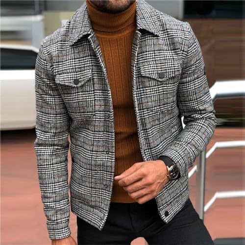 Bomber Jacket Men Long Sleeve Plaid Casual Jackets Lightweight Fall Business Dressy Coat Button Down Fashion Coats2