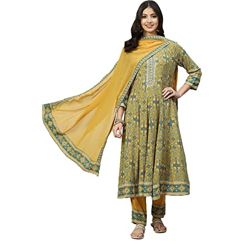 Image of BIBA Women Rayon Kalidar Printed Suit Set